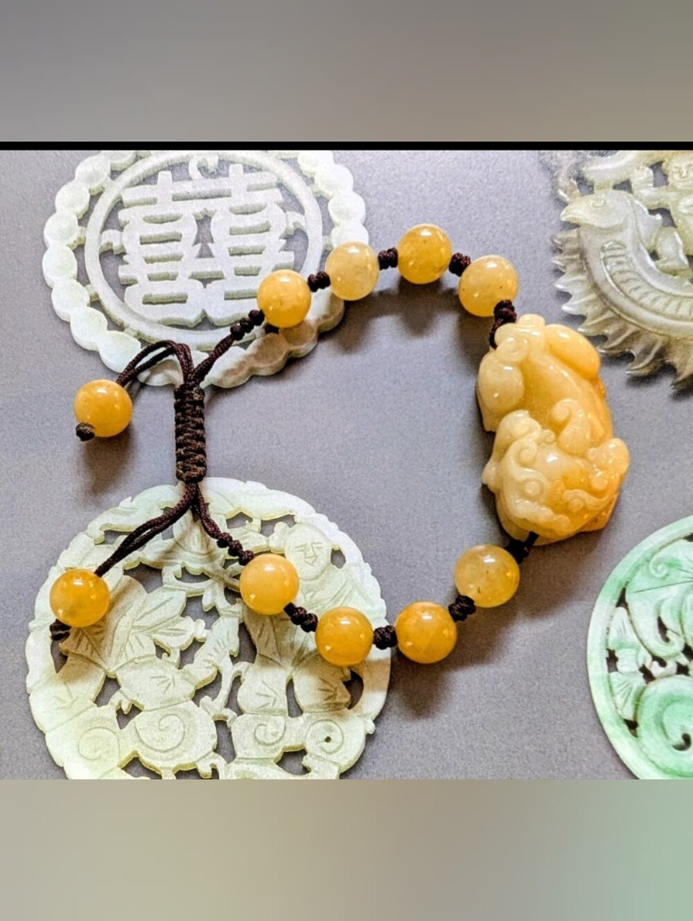 Burmese Yellow Jadeite Pixiu Dragon Hand Crafted Bracelet
